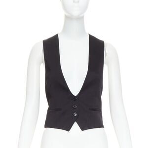 ALEXANDRE VAUTHIER Runway black silky 3 buttons slit pocket waist coat vest